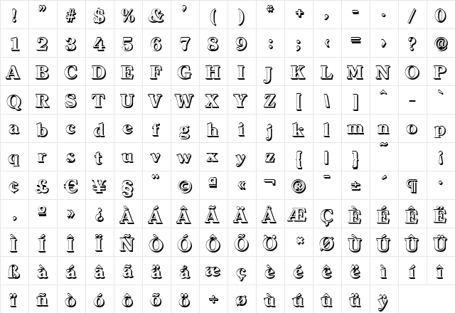 ChristianBeckerShadow-ExtraBol d-Regular  glyph index