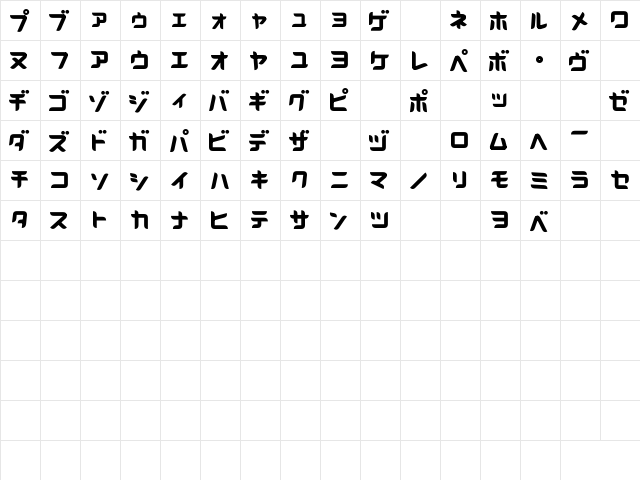 D3 Radicalism Katakana Regular  glyph index