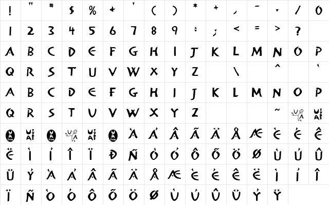 Alan Den Regular  glyph index