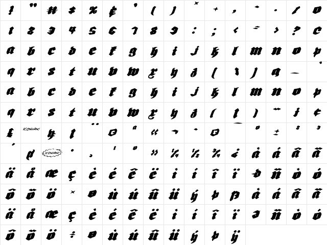 Bierg䲴en Expanded Italic Expanded Italic  glyph index
