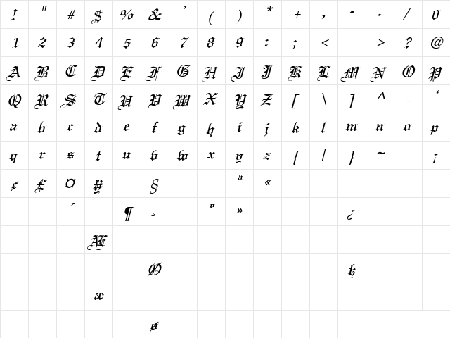 Captive Angel 6 Italic  glyph index