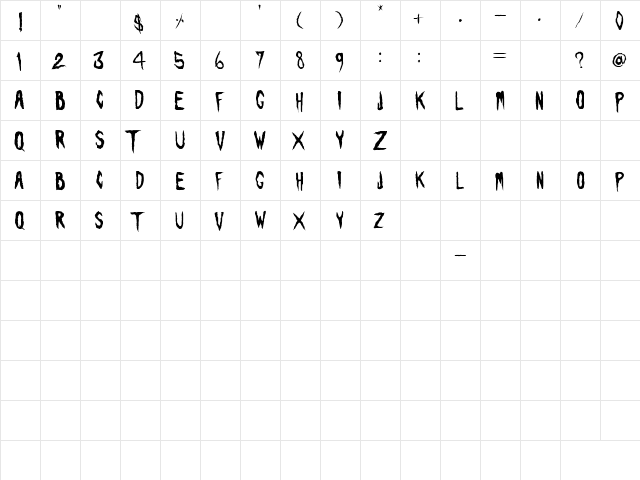 Visions of the Dead Regular  glyph index