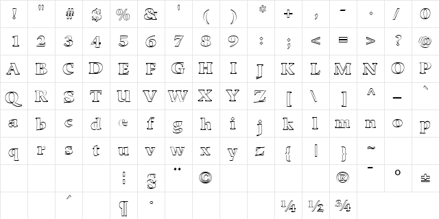 Hero Outline  glyph index