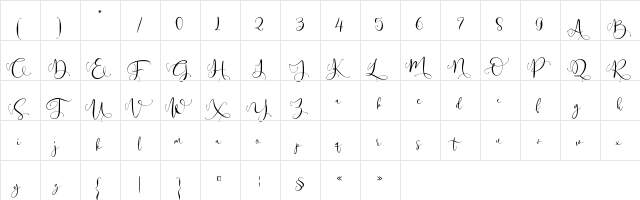 Passquina Regular  glyph index