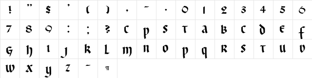 CallifontsC27PostScript Regular  glyph index