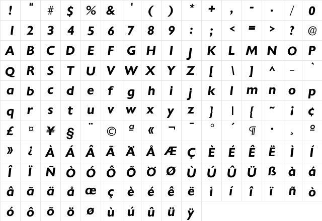 Ichantilly DemiBold  glyph index