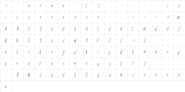 JessFont Italic  glyph index