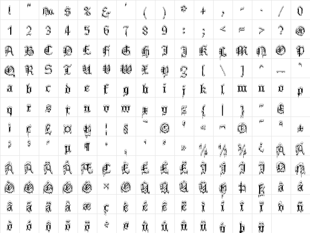 PlymouthRock 'SnowDusted' Regular  glyph index