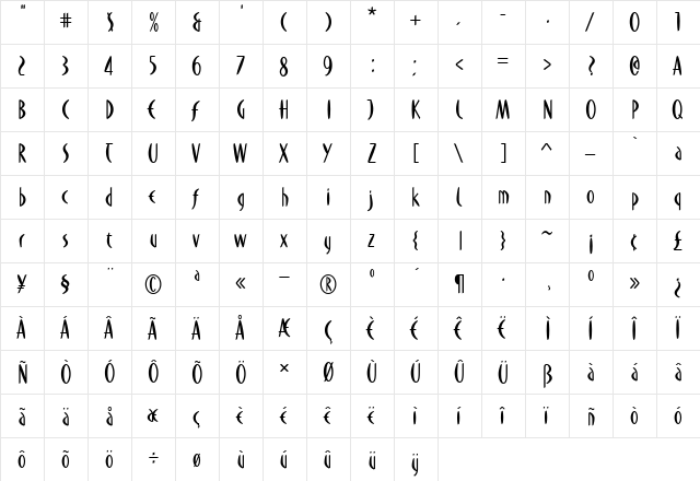 DuMoore Regular  glyph index