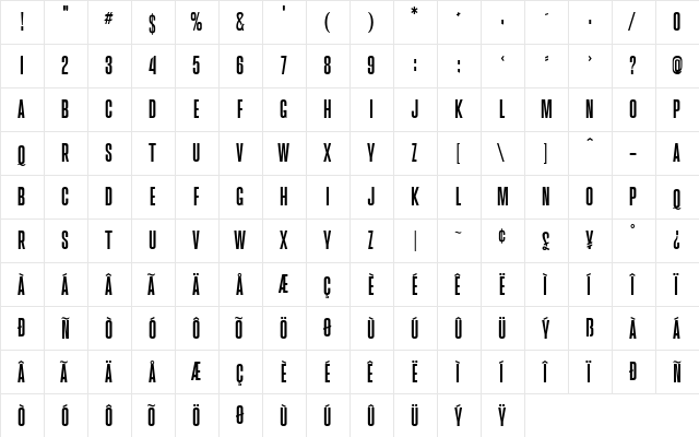 Brusio Regular  glyph index