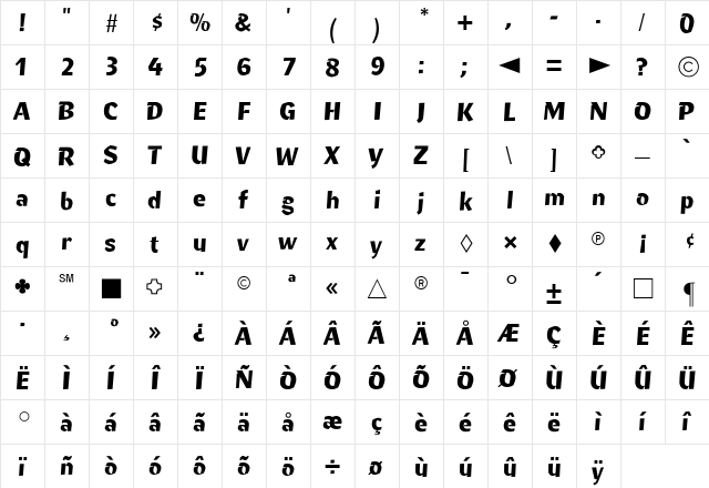CgRitmoBold Medium  glyph index