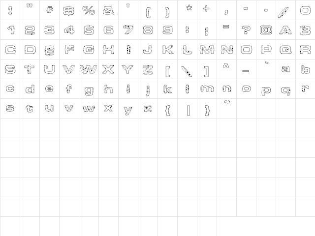 Hollow Rock Regular  glyph index