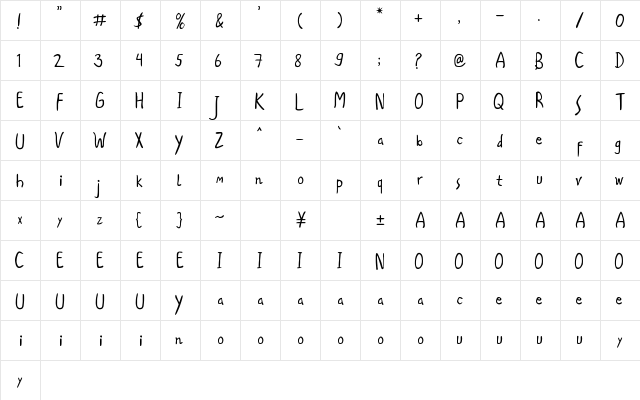 Arshavina Regular  glyph index