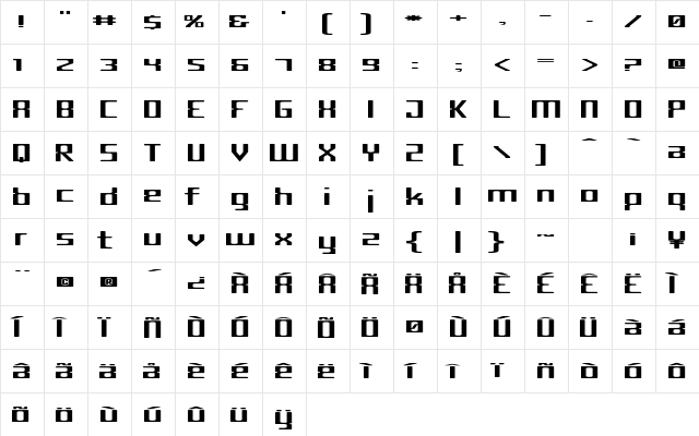Criminal Wide  glyph index