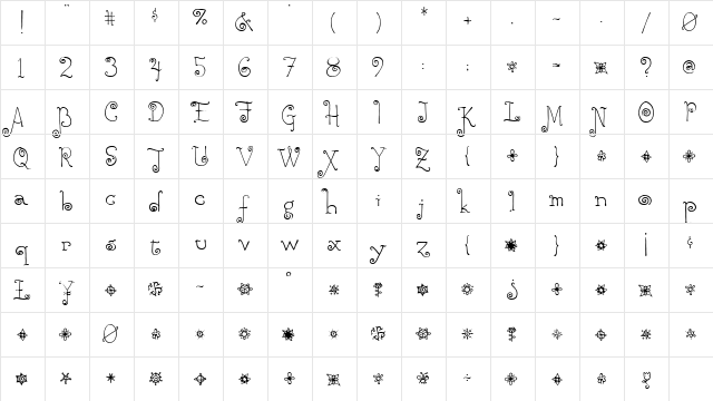 Rebecca Regular  glyph index