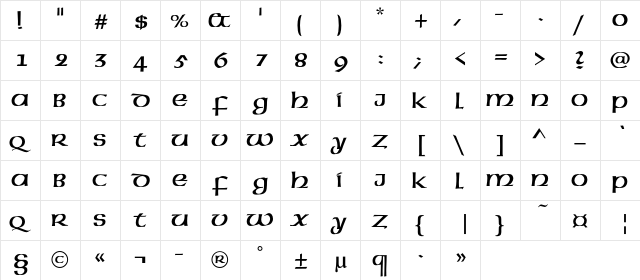 McLeudC Regular  glyph index