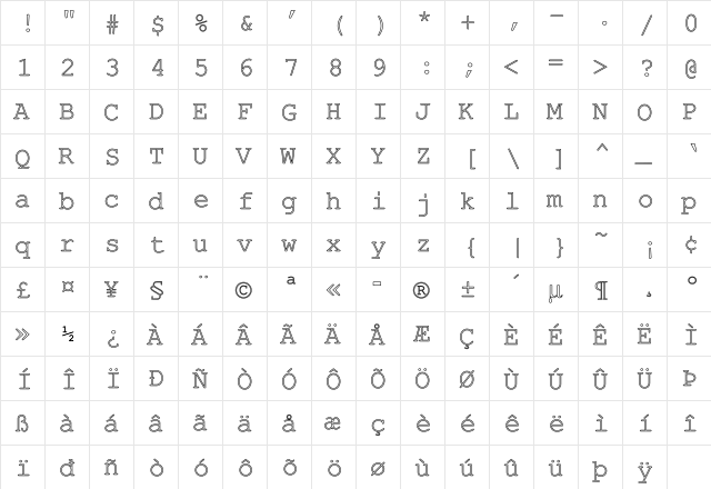 Cobb Ho Regular  glyph index