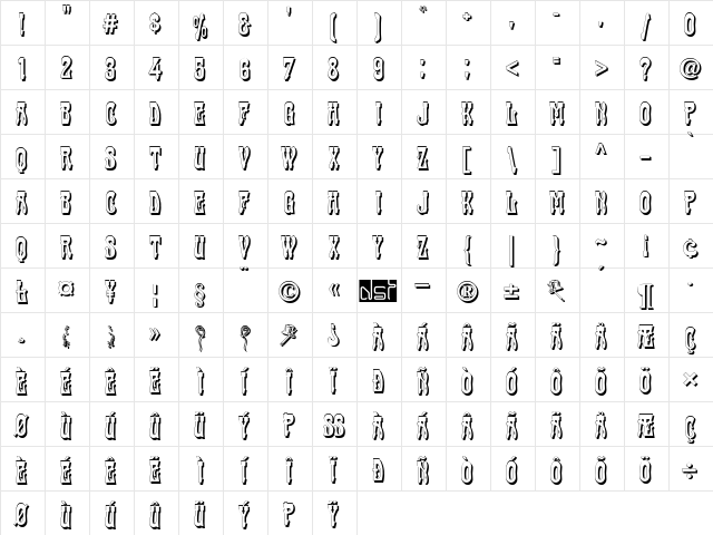 CabaretShadow Regular  glyph index