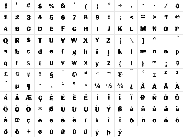 Frankie Regular  glyph index