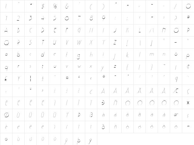 GatsbyFLF Medium Italic  glyph index