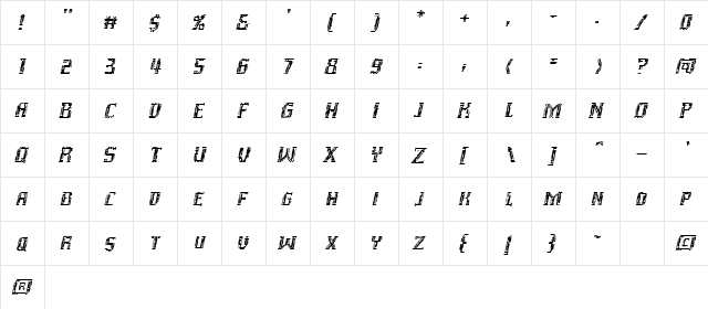 Inhuman BB Italic  glyph index