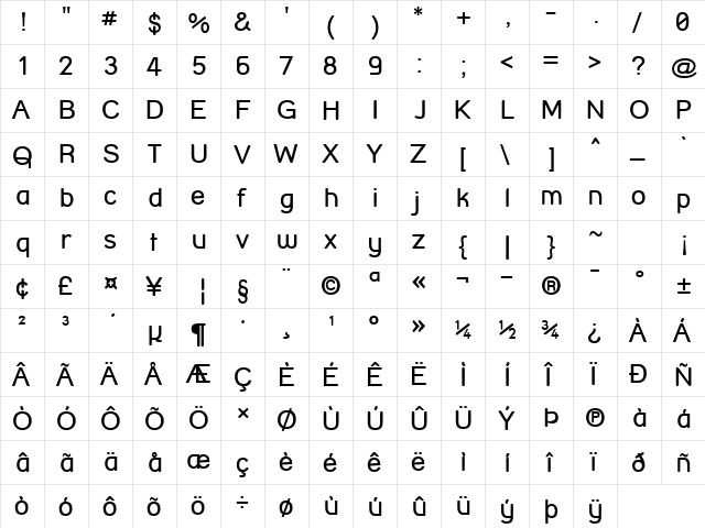 Street Corner SemiBold Regular  glyph index