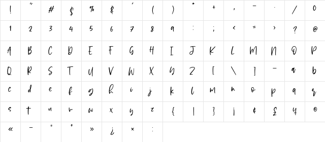Magicpie Regular  glyph index