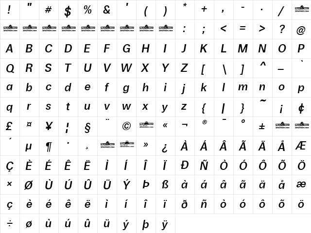 Boring Sans A Trial Medium Italic  glyph index