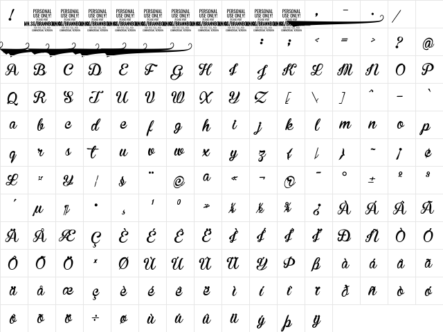 Brannboll Connect PERSONAL USE Regular  glyph index