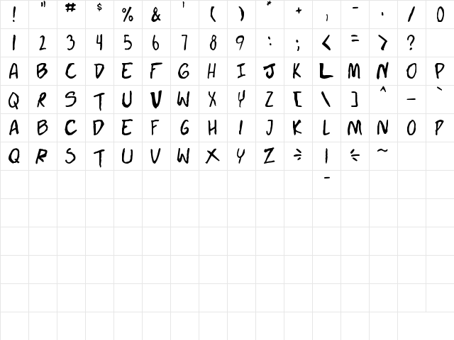 Doujinshi Regular  glyph index