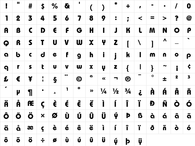 Bauhaus LT Regular  glyph index