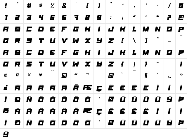 E-Muse Bold  glyph index