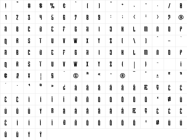 Nevla Regular  glyph index