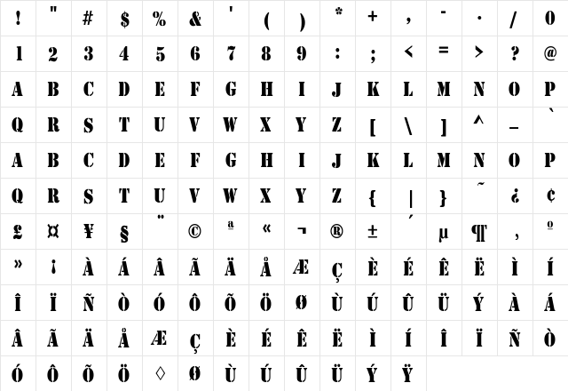 Rudy Thin Regular  glyph index