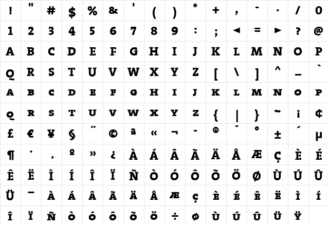 TheSerif ExtraBold  glyph index