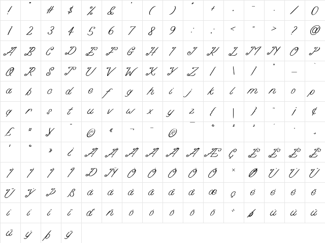 Bridge of Astania Regular  glyph index