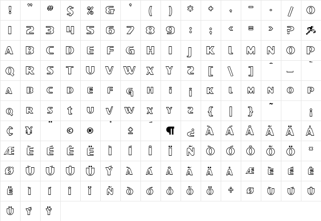 SF Intellivised Outline Regular  glyph index