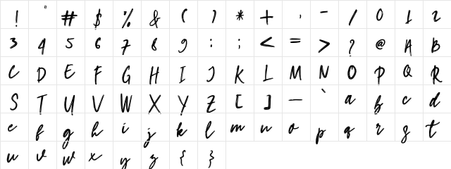 hangouts Regular  glyph index