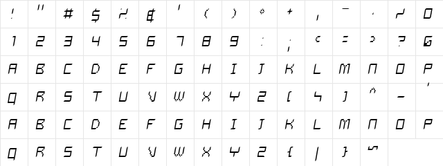 Delilah ThinOblique  glyph index
