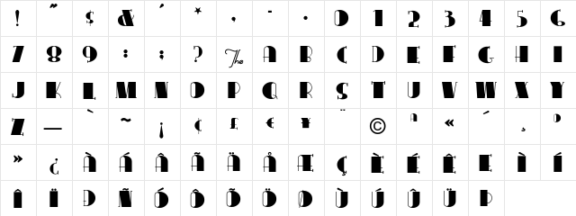 CongaLine Regular  glyph index