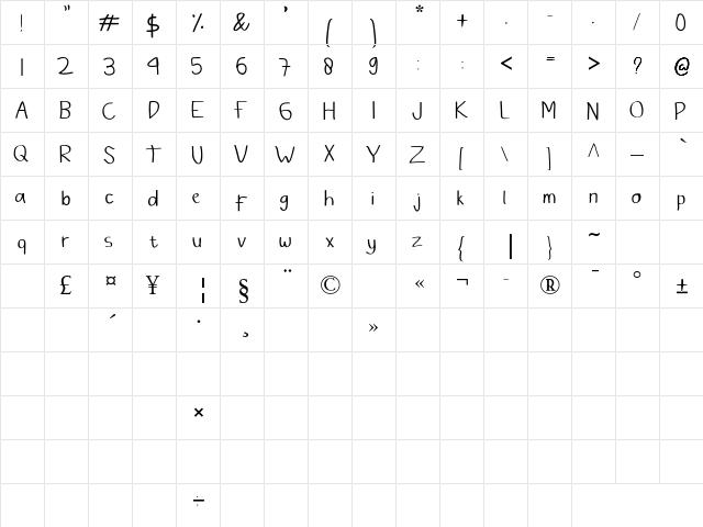 Bambu Regular  glyph index