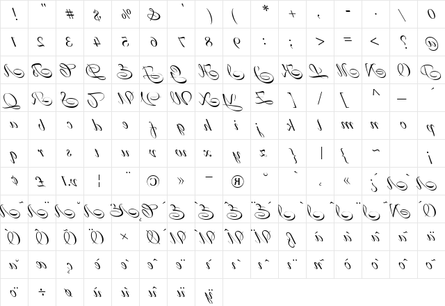 FrancineHmk backwards Regular  glyph index