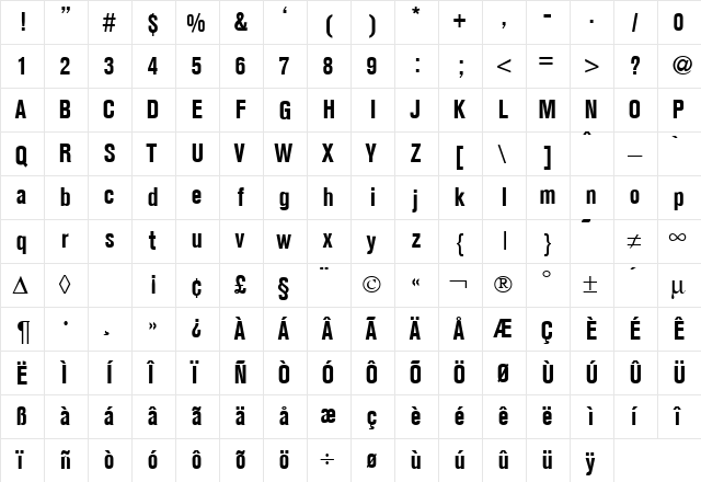 AkzentCond Bold  glyph index