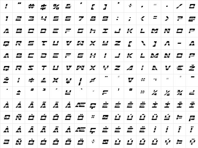 Trans-America Halftone Italic Italic  glyph index