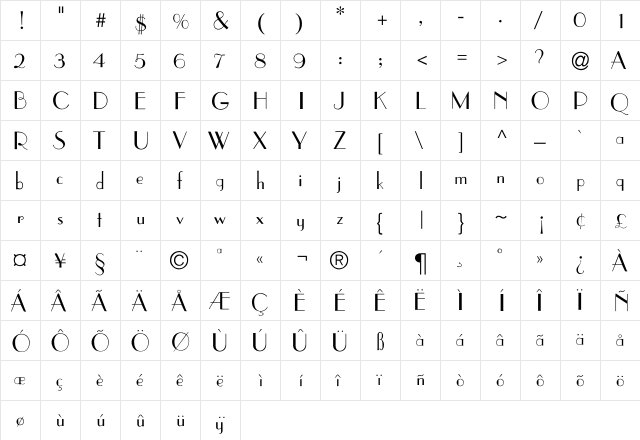 Parisian Regular  glyph index