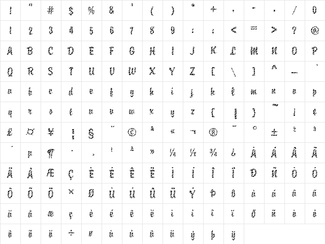 DTC Brody M16 Regular  glyph index