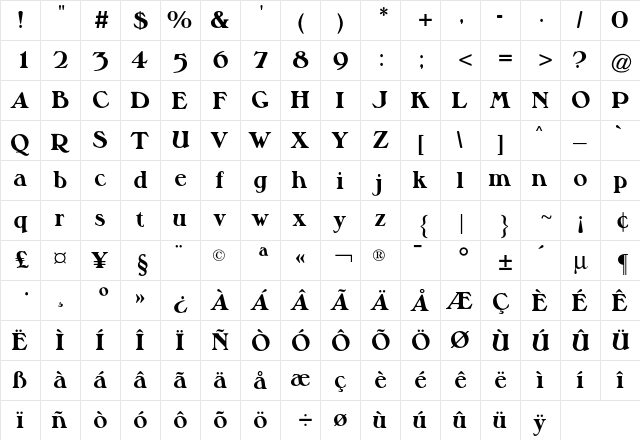 Musketeer CG ExtraBold Regular  glyph index