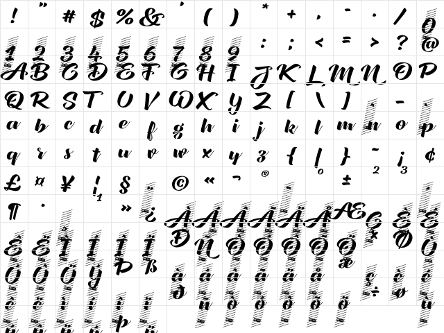 XXII CoolScript - DEMO SemiBold  glyph index