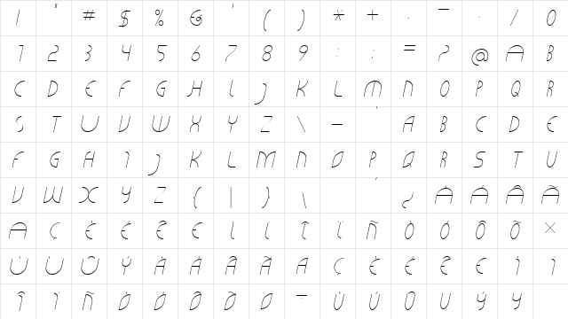 CLiCHE 21 Italic Italic  glyph index