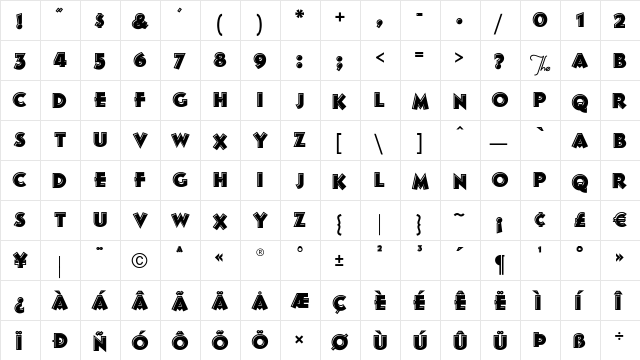 Franken's-SteinA Regular  glyph index